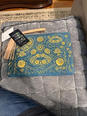 Consuela Teal Floral Zip Pouch with Tan Tassel
